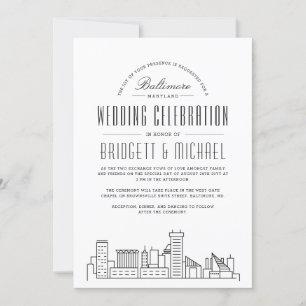 Baltimore Wedding   Moderne Deco Skyline Kaart