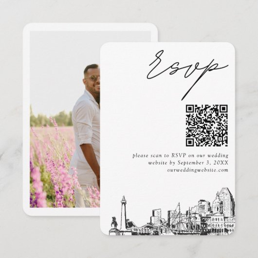 Baltimore Wedding RSVP QR Code Small Informatiekaartje (Voorkant / Achterkant)