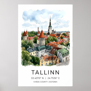 Baltische Tallinn-stadsmuurkunst - geïllustreerde Poster