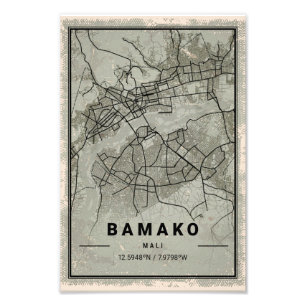 Bamako map print poster canvas   Mali