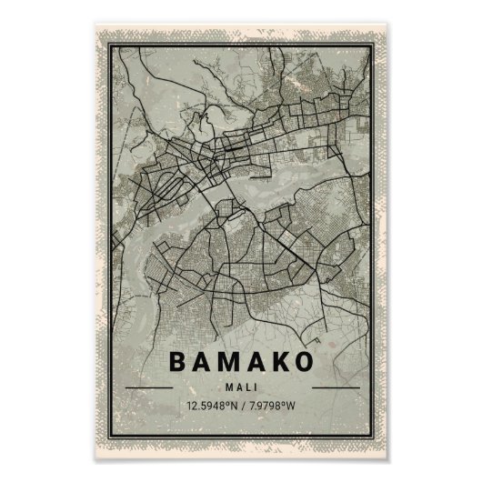 Bamako map print poster canvas | Mali (Devant)