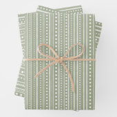 Bamanko Boho Sage Green Stippen and Stripes Patter Inpakpapier Vel (In situ)
