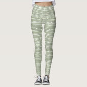 Bamanko Dotted Striped Mudcloth Pattern Sage Green Leggings (Voorkant)