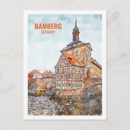 Bamberg Duitsland Beroemde Reisplaats Waterverf Briefkaart (Voorkant)