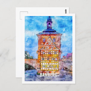 Bamberg Duitsland Travel Place Waterverf Briefkaart