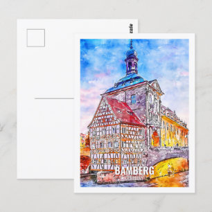 Bamberg Duitsland Travel Place Waterverf Briefkaart