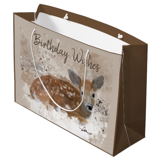 Bambi Deer Waterverf Gepersonaliseerd Groot Cadeauzakje (Achterkant Gekanteld)