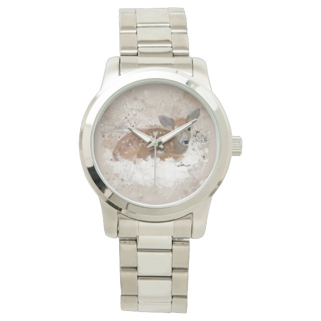 Bambi Watercolor Horloge (Voorkant)