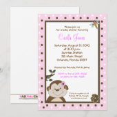 Bambino Baby shower de singe rose Invitations (Devant / Derrière)