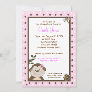 Bambino Baby shower de singe rose Invitations