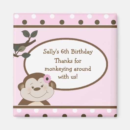 Bambino mignon Singe rose Faveur BIrthday Magnet (Devant)