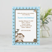 Bambino Monkey 5x7 Blue Birthday Kaart (Staand voorkant)