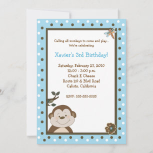 Bambino Monkey 5x7 Blue Birthday Kaart