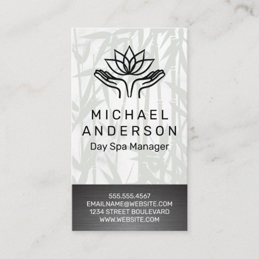 Bamboe achtergrond | Healing Hands Lotus Icon Visitekaartje (Voorkant)