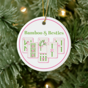 Bamboe & Beste Vriendinnen Custom Mahjong Roze Str Keramisch Ornament