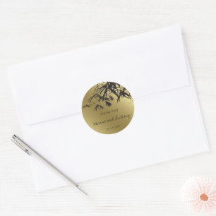 Bamboe Bladeren Zwarte Goud Bedankt Trouwsticker Ronde Sticker