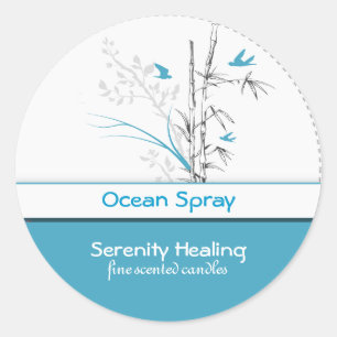 Bamboe en blauwe vogels kaars label aanpasbaar 1