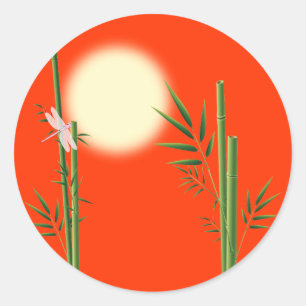Bamboe en Dragonfly Ronde Sticker