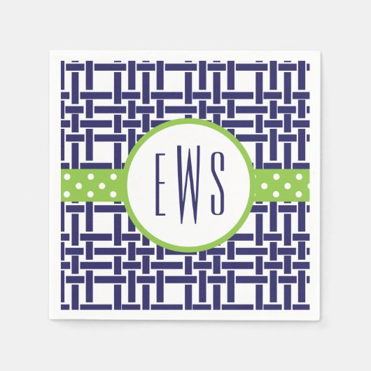 Bamboe & Grosgrain Monogrammed Party Servetten (Voorkant)