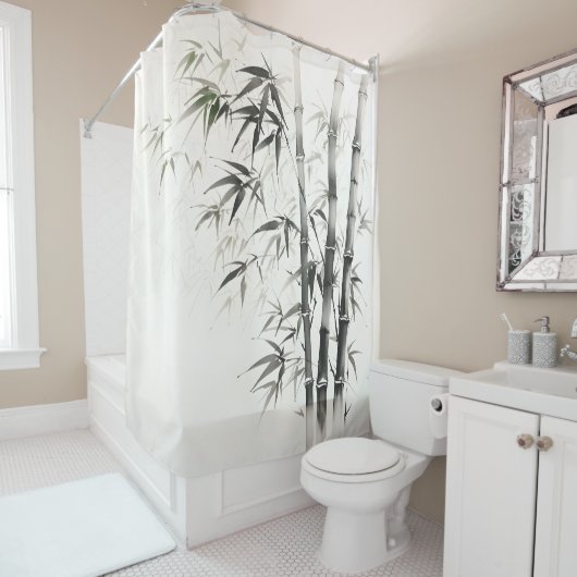 Bamboe inkt schilderij douchegordijn (In situ)