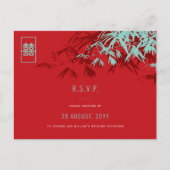 Bamboe laat dubbel geluk met Aziatische bruiloft R Uitnodiging Briefkaart (Voorkant)