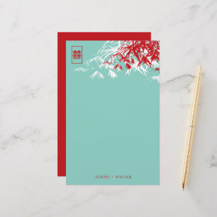 Bamboe Leaves + Double Xi Blue Weddenschap Briefpapier