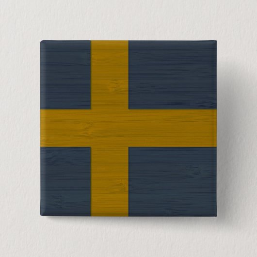 Bamboe look & Engraded Sweden Sverige Flag Vierkante Button 5,1 Cm (Voorkant)
