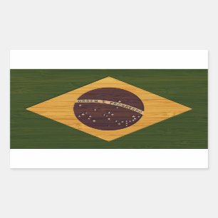 Bamboe look & gegraveerd Brazilië vlag Rechthoekige Sticker