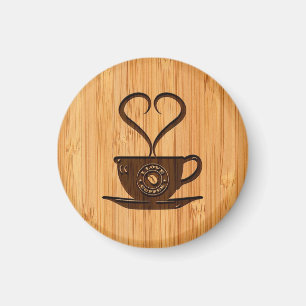 Bamboe look & gegraveerd Cute I Love Coffee Magneet