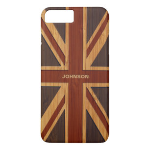 Bamboe Look & Gegraveerde Vintage UK Vlag Union Ja iPhone 8 Plus / 7 Plus Hoesje