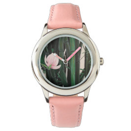 Bamboe magnolia's - aangepaste horloge, lederen ba horloge