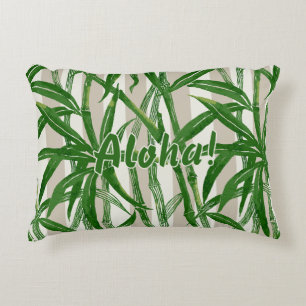 Bamboe Oerwoud Hawaiian Stripe - Groen en Taupe Accent Kussen