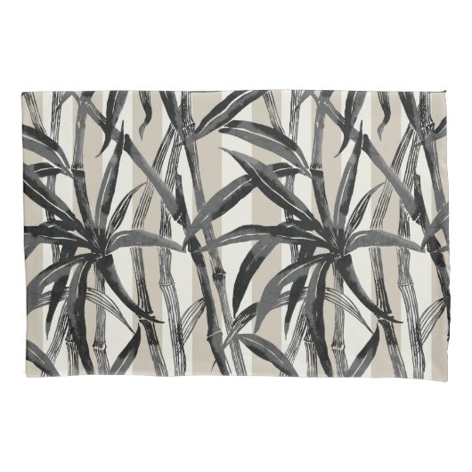 Bamboe Oerwoud Hawaiian Stripe - Zwart en Taupe Kussensloop (Voorkant)