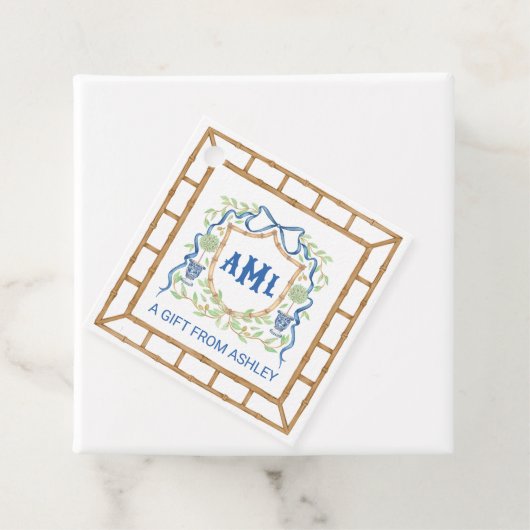 Bamboe & Olive Topiary Crest | Monogram Bedankjes Labels (In situ)