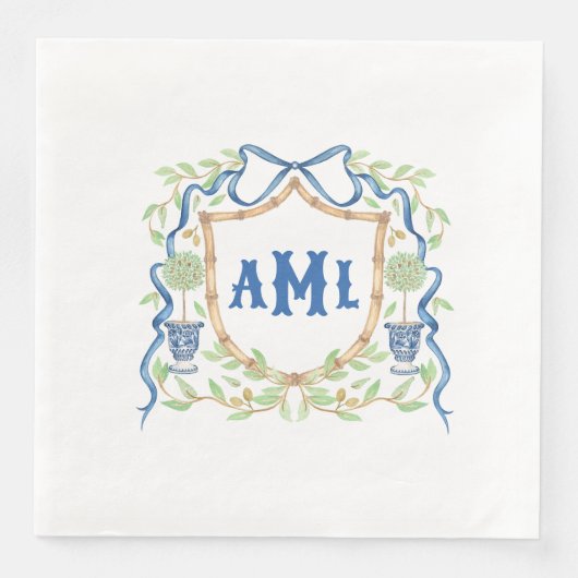 Bamboe & Olive Topiary Crest | Monogram Servet (Voorkant)