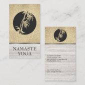 Bamboe-pictogram | Wit marmer Gold Leather Visitekaartje (Voorkant / Achterkant)