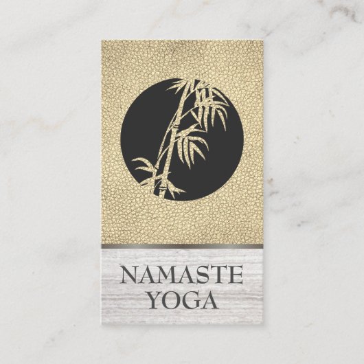 Bamboe-pictogram | Wit marmer Gold Leather Visitekaartje (Voorkant)
