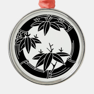 Bamboe ring met bamboe bladeren metalen ornament