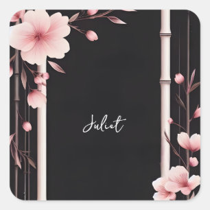 Bamboe Roze Sakura Kersenbloesem Bruidsdouche Vierkante Sticker