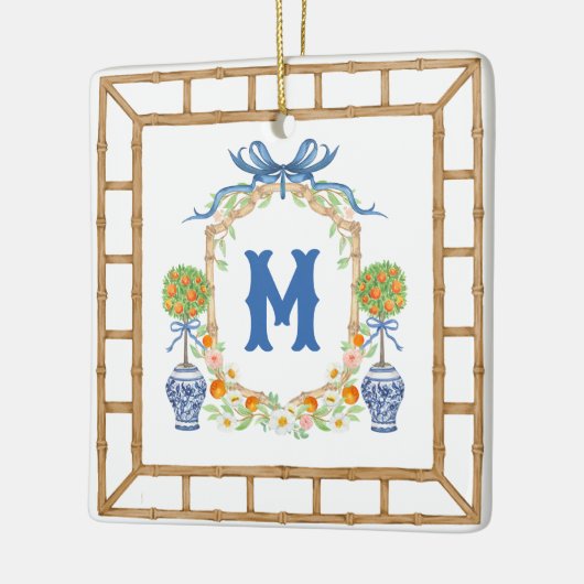 Bamboe & Sinaasappel Topiary Crest | 1-letter mono Keramisch Ornament (Links)