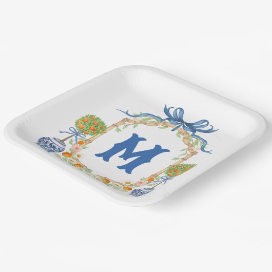 Bamboe & Sinaasappel Topiary Crest | 1-letter mono Papieren Bordje (Gebogen)