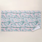 Bamboe takken, wit, groen, bamboeblad strandlaken (Voorkant)