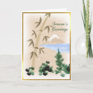 Bamboe & Wenskaart van Kerstmis van MT Fuji het Feestdagen Kaart