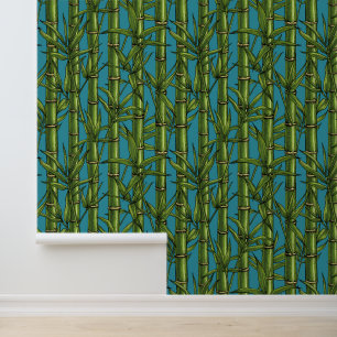 Bamboebos op blauw behang