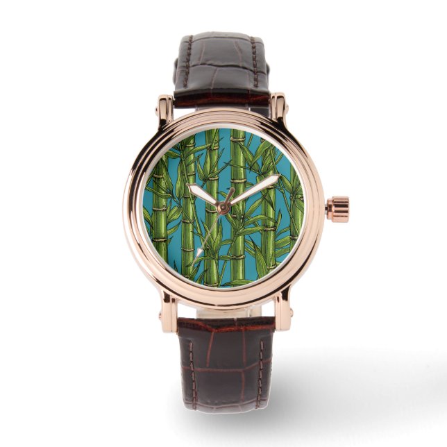 Bamboebos op blauw horloge (Voorkant)