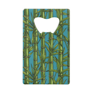 Bamboebos op blauw kredietkaart flessenopener