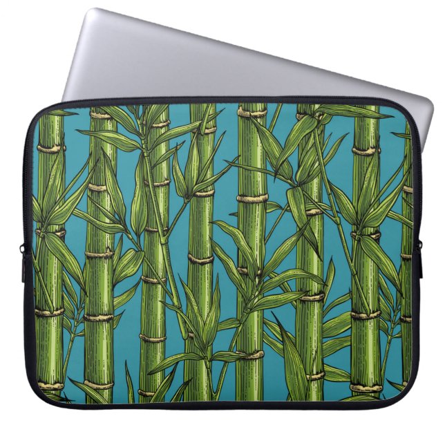 Bamboebos op blauw laptop sleeve (Voorkant)