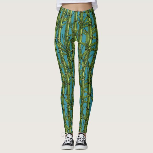 Bamboebos op blauw leggings (Voorkant)