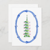 Bamboo Chinoiserie Pagoda Christmas Tree Note Card Notitiekaartje (Voorkant / Achterkant)