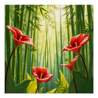 bamboo forest with red callas perfect poster